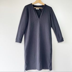 Humanoid split neck pullover cotton blend lagenlook dark navy tunic dress